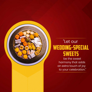 Assortment of Indian sweets on a golden plate with wedding themed design