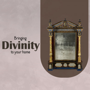 Ornate gold and blue framed mirror with text 'Divinity'