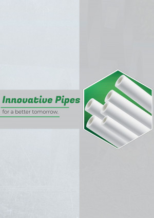 White PVC pipes arranged in a hexagonal shape with text 'Innovative Pipes for a better tomorrow.'