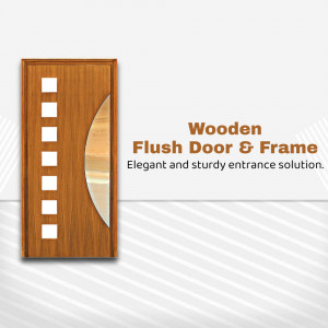 Elegant wooden flush door with glass inserts and frame
