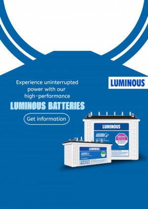 Luminous Batteries advertisement showcasing high-performance power solutions.
