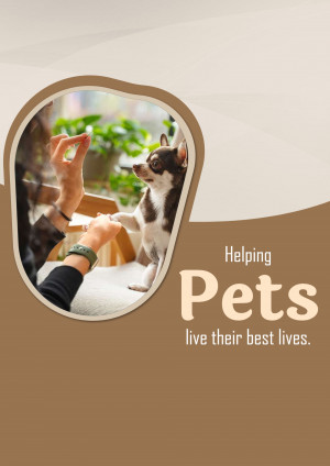 A woman interacting with a small dog, with text 'Helping Pets live their best lives.'