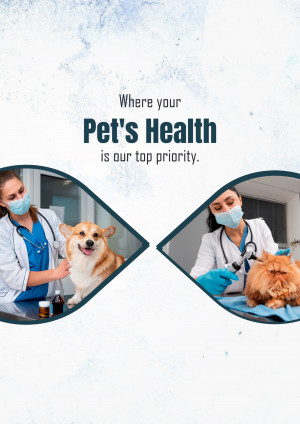 Veterinarian examining a dog and a cat
