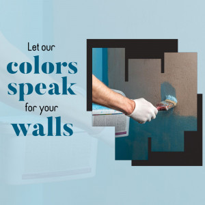 Image of a hand painting a wall with a paintbrush, with text overlay 'Let our colors speak for your walls'.