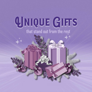 Image of gift boxes with floral decorations and the text 'Unique Gifts that stand out from the rest'