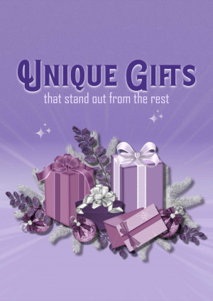 Image of gift boxes with the text 'Unique Gifts that stand out from the rest'