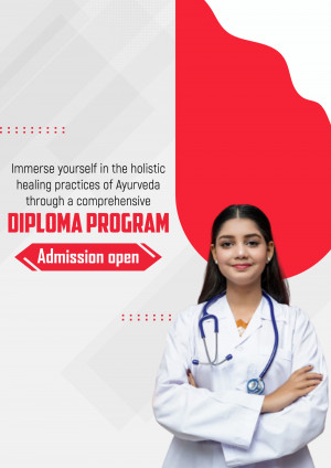 Woman in a white coat promoting an Ayurveda diploma program