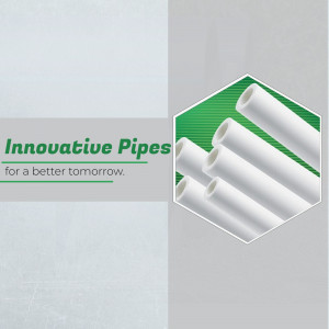White PVC pipes arranged in a hexagonal shape with the text 'Innovative Pipes for a better tomorrow.'