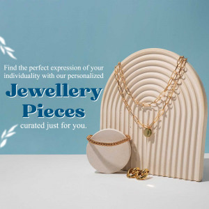 Gold necklaces and bracelet displayed on a beige arch stand