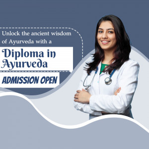 Woman in a white coat promoting Ayurveda diploma program