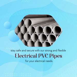 Close-up of electrical PVC pipes in a hexagonal frame with a blue abstract background.