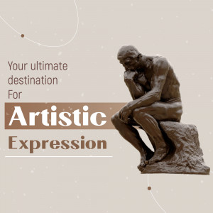 Image of The Thinker sculpture with text promoting artistic expression.