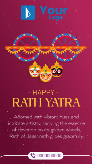 Rath Yatra festival illustration with chariots and Lord Jagannath faces
