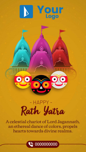 Illustration of Jagannath Temple chariots and faces for Rath Yatra festival