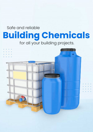 Image of blue chemical containers for building projects