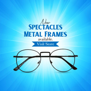 Image of new metal frame spectacles with a promotional message.