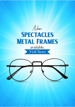 Close-up of stylish metal frame spectacles against a vibrant blue background.