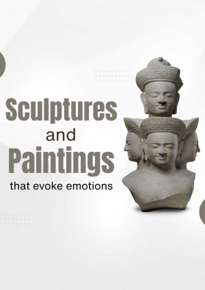 Image of Buddha sculptures and paintings with text overlay.