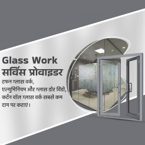 Image of glass work services with text in English and Hindi