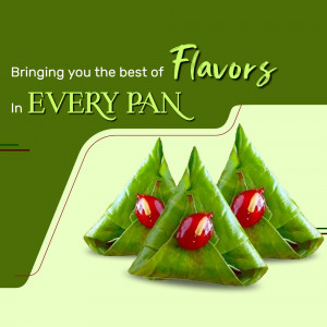 Three paan wrapped in betel leaves with a red filling, presented on a gradient background.
