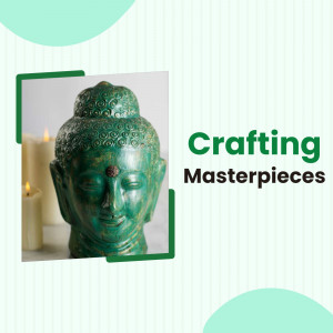 Close-up of a green Buddha statue with candles