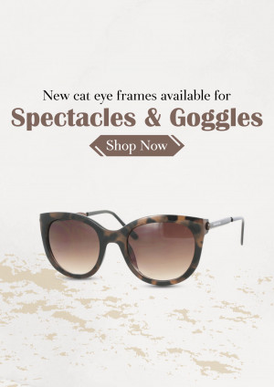 Stylish cat eye sunglasses with a 'Shop Now' button.
