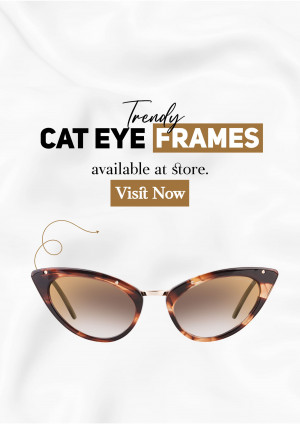 Cat eye sunglasses on a white background with promotional text.
