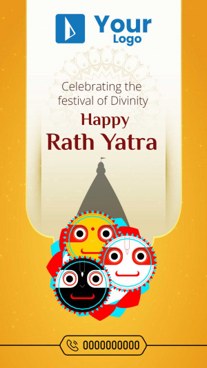 Rath Yatra festival greeting with temple and deities