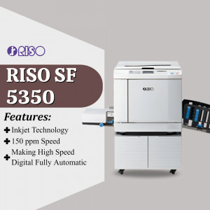 RISO SF 5350 digital duplicator printer with features listed