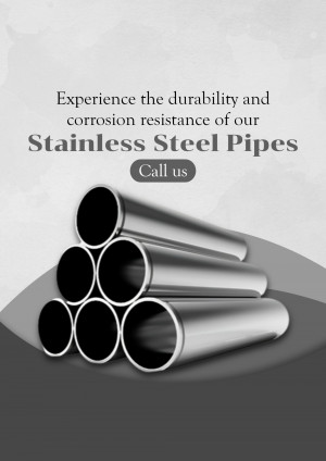 Stack of stainless steel pipes with text promoting durability and corrosion resistance.