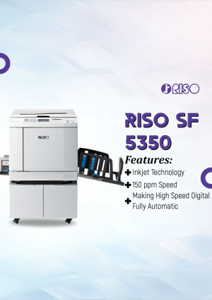 RISO SF 5350 digital duplicator printer with features listed