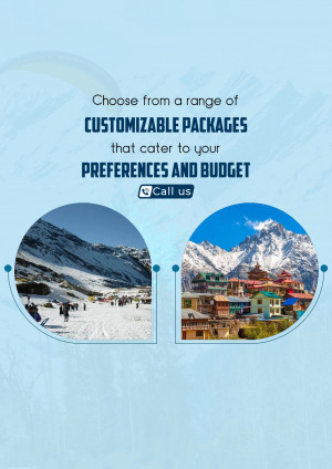 Image promoting customizable travel packages with scenic mountain views.