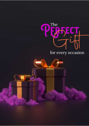 Image of gift boxes with purple smoke and text 'The Perfect Gift'