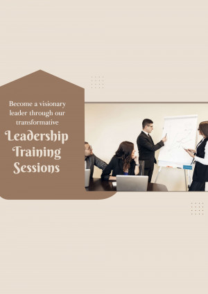 Group of professionals in a leadership training session, with a presenter pointing at a whiteboard.