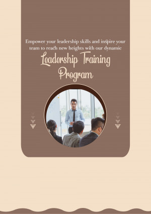 Advertisement for a leadership training program featuring a man presenting to a team.