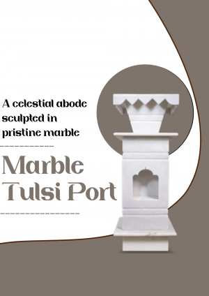White marble Tulsi Port with intricate carvings