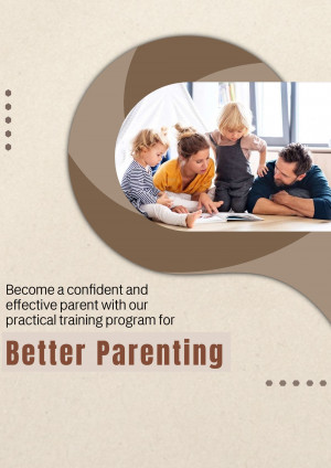 Family playing inside a tent with text promoting parenting training.