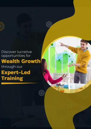 Image promoting wealth growth training with people analyzing data.