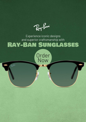 Ray-Ban classic sunglasses with gold frame and green lenses on a green background