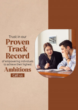 Image depicting a business meeting with text overlay highlighting a proven track record and empowering individuals.