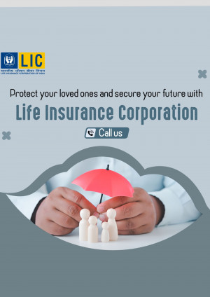 Life Insurance Corporation advertisement with a family under an umbrella.