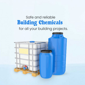 Image of industrial containers with text 'Safe and Reliable Building Chemicals'