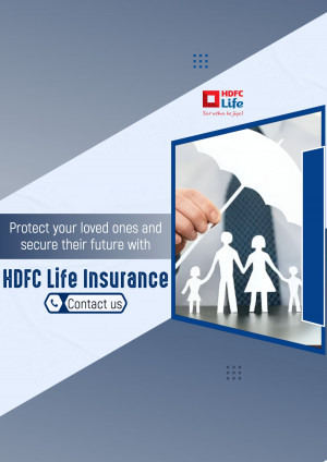 HDFC Life Insurance advertisement featuring a family silhouette under an umbrella.