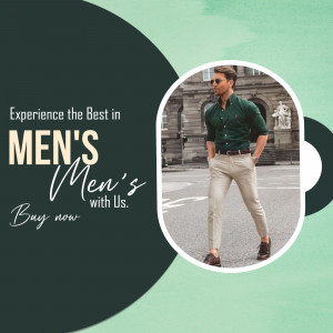 A man wearing a green shirt and beige pants, promoting men's fashion.