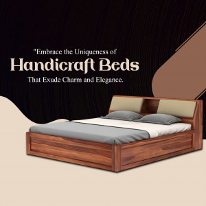 Elegant wooden handicraft bed with storage and pillows