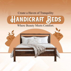 Image of a wooden Handicraft bed with white linens and a cozy throw blanket.