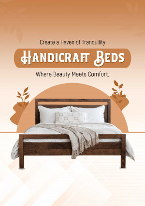 Image of a dark wood bed with white linens and a cozy throw blanket, promoting Handicraft Beds.