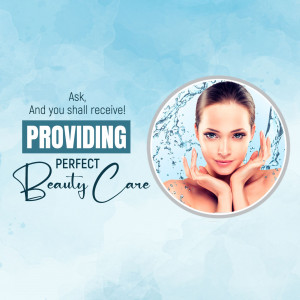 Woman with clear skin promoting beauty care products
