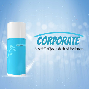 Image of a Corporate air freshener spray can with a blue and white design.