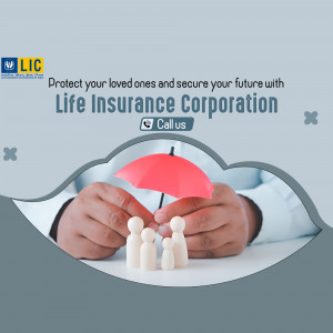 Life Insurance Corporation advertisement featuring a family under an umbrella.